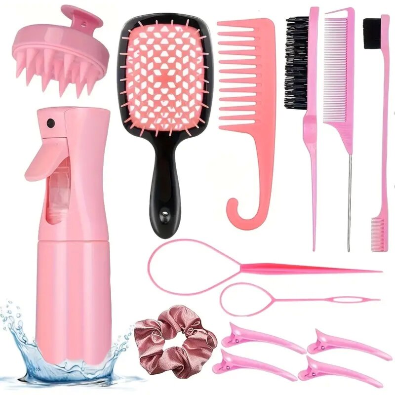 Scalp Massager Set Manufacturer - Beauty Salon Hair Care 12pcs Stainless Steel Detangling Brush with Scrunchies