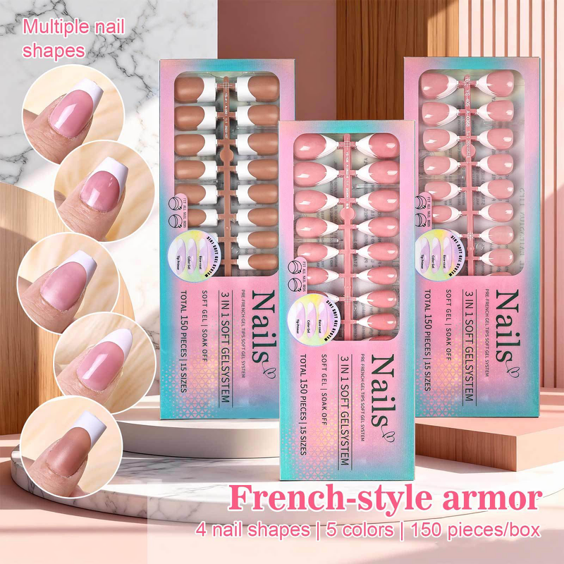 Press on Nails Manufacturer - 150pcs Oval Almond Acrylic French Style Medium Square Full Cover