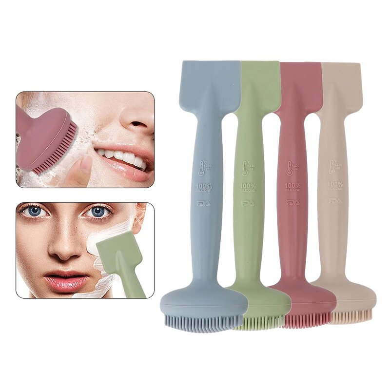 Facial Mask Brush Manufacturer - New 2 in 1 Double-Ended Cleansing Brush Head Silicone Applicator Spatula