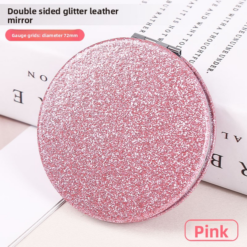 Handheld Mirror Manufacturer - Large 72mm Glitter Plastic Round Magnifying Foldable Double Sided Portable Vanity Flap