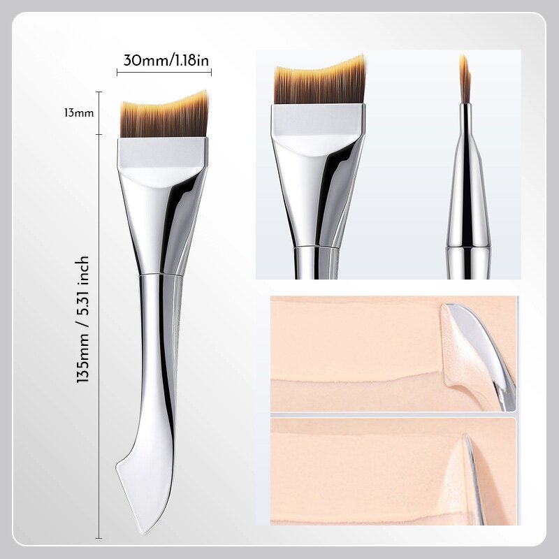 Makeup Brush Manufacturer - Double-head Professional Electroplated Handle Durable Foundation Silver Flat Ultra-Thin
