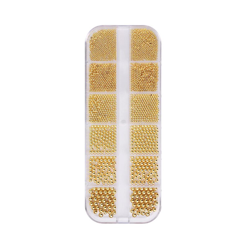 Nail Art Beads Manufacturer - 12 Grids Gold Mixed Size Stainless Steel 3D Caviar Ball Charm