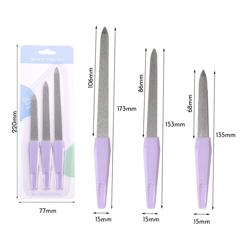 Manicure Tool Set Manufacturer - 3pcs Double Sided with Plastic Handle Dual File & Stainless Steel Sanding Strip