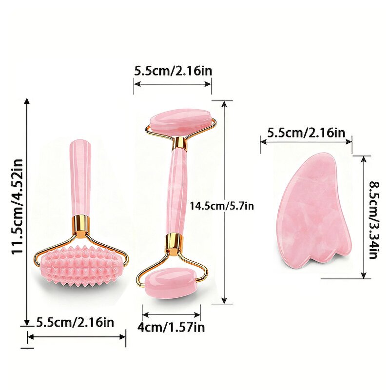 Jade Roller Set Manufacturer - 3Pc Plastic Massager Crystal Heart Gua Sha Board Facial Lifting Tool Faux Rose Quartz