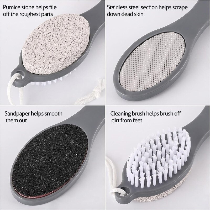 Foot Scrubber Kit Manufacturer - 4 in 1 Custom Pedicure with Boar Bristle Brush Pumice Stone File and Callus Remover
