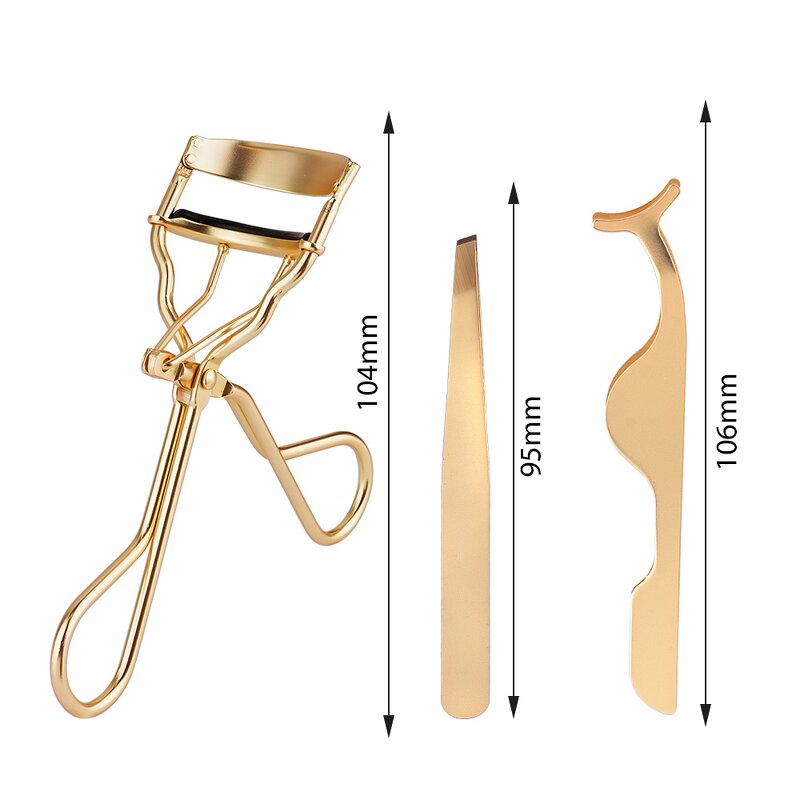 Lash Curler Kit Manufacturer - 3pcs Private Label Stainless Steel Gift Box Rose Gold Applicator Tweezer Set