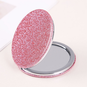 Handheld Mirror Manufacturer - Large 72mm Glitter Plastic Round Magnifying Foldable Double Sided Portable Vanity Flap