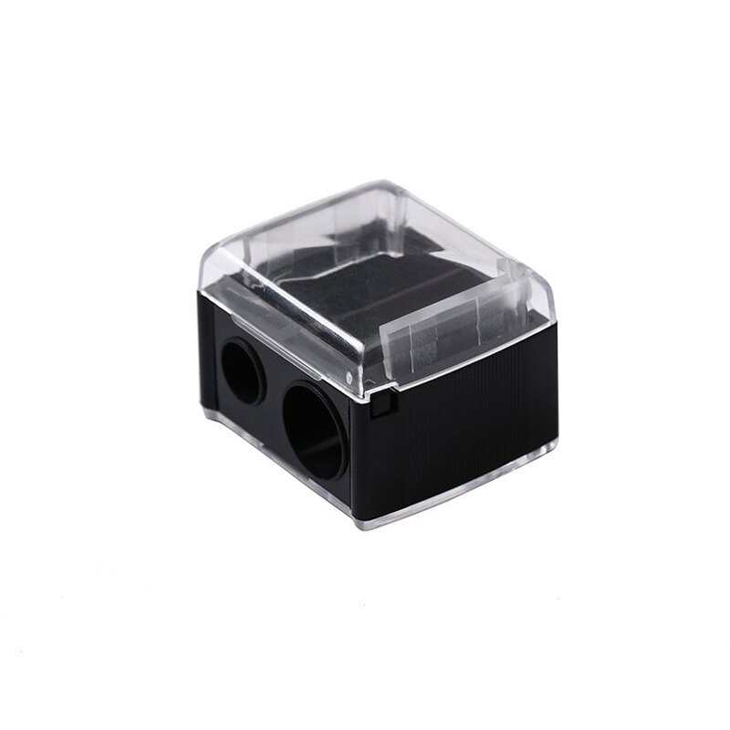 Makeup Sharpener Manufacturer - Dual Hole Blades Eyebrow Lipliner Clear Head Black Custom Logo Cosmetic Pencil