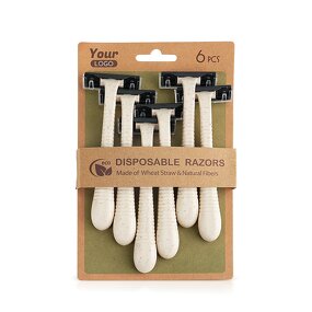 Disposable Razor Manufacturer - Custom Logo Natural Wheat Straw Twin Blades Biodegradable Hotel Shaving Tool