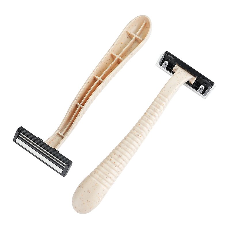 Disposable Razor Manufacturer - Custom Logo Natural Wheat Straw Twin Blades Biodegradable Hotel Shaving Tool