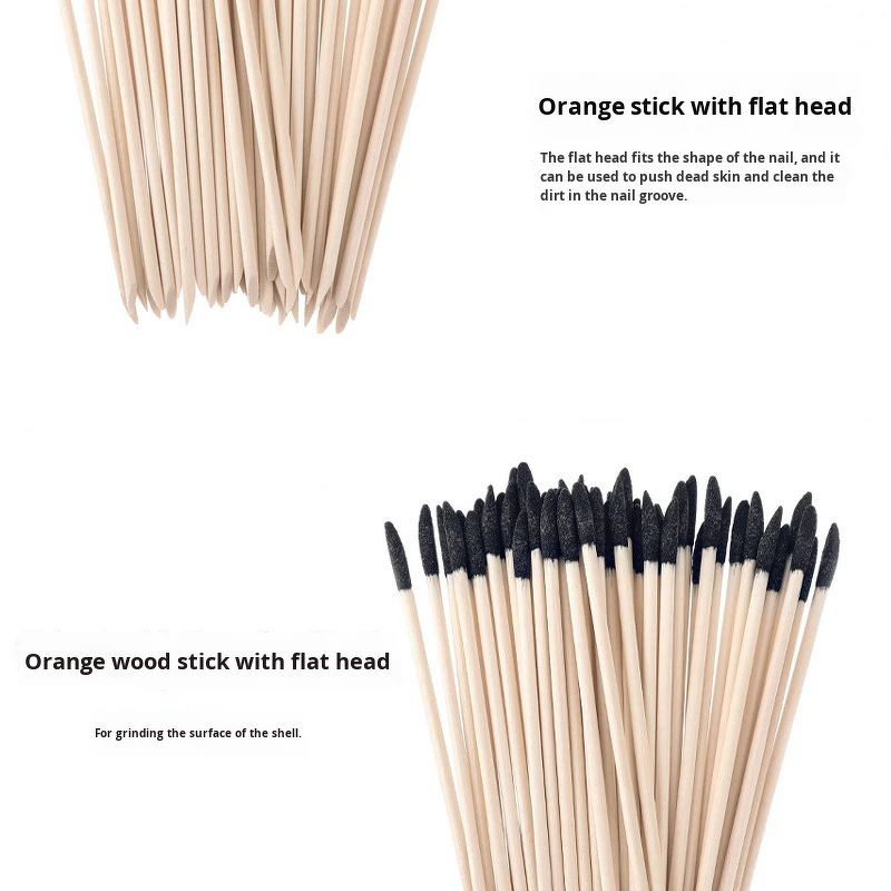 Nail Art Tool Manufacturer - Multi-Functional Double-Headed Solid Orange Wood Stick with Black Sand