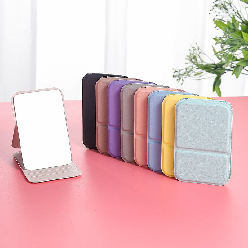 Compact Mirror Manufacturer - Custom Logo Portable Standing Travel PU High Quality Folding White Leather for Makeup