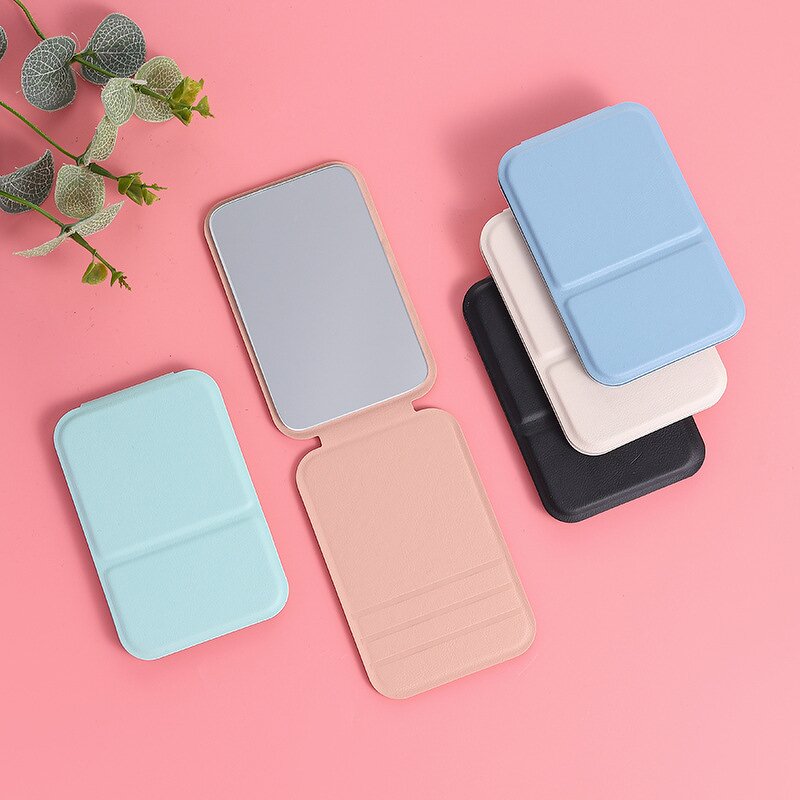 Compact Mirror Manufacturer - Custom Logo Portable Standing Travel PU High Quality Folding White Leather for Makeup