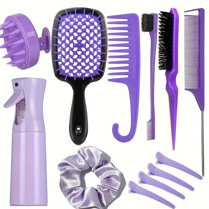Scalp Massager Set Manufacturer - Beauty Salon Hair Care 12pcs Stainless Steel Detangling Brush with Scrunchies