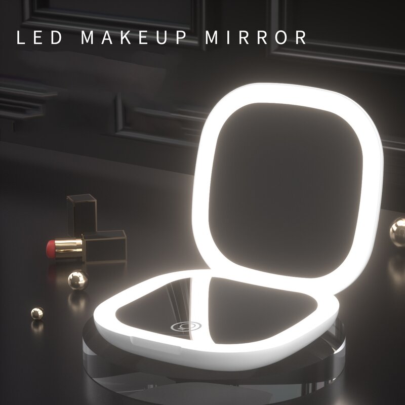 Led Light Makeup Mirror Manufacturer - Custom Logo Compact Pocket Hand Mirror Rechargeable Travel Handheld Mirror