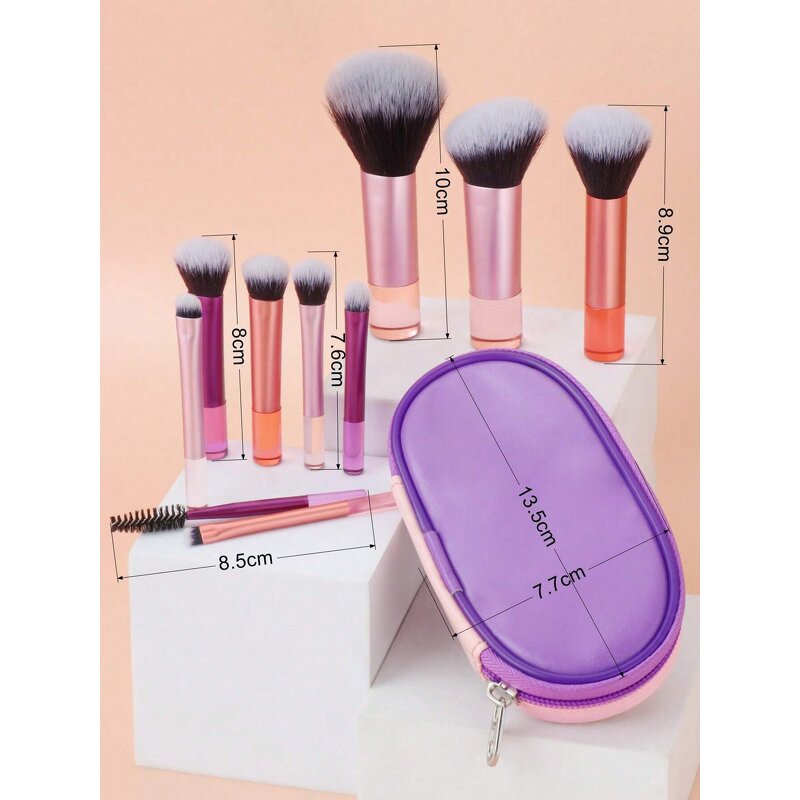 Travel Makeup Brush Kit Manufacturer - Professional 10Pcs Synthetic Hair Foundation Cosmetics Powder Mini Brush Set With Bag