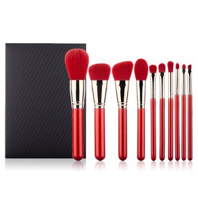 Christmas Makeup Brush Set Manufacturer - 10 Pcs Make up Brushes Kit Red Merry Christmas New Year Portable Brush Set With Gift Box
