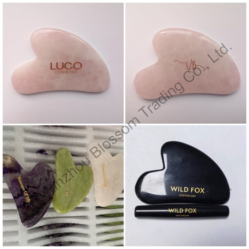 Rose Quartz Gua Sha Manufacturer - Custom logo Masajeador Facial Piedra Face Rose Quartz Massager Facial Gua Sha Tool