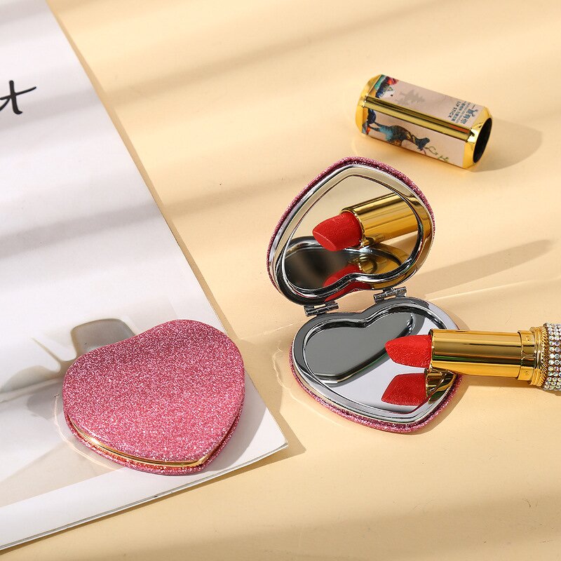 Compact Vanity Mirror Manufacturer - Metal Heart Shape Folding Double Sided Custom Cosmetic Mini Portable Small Hand Mirror