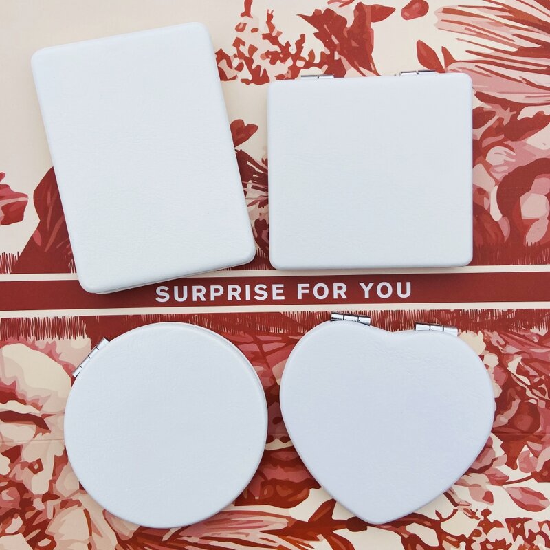 Compact Makeup Mirror Manufacturer - Custom Folding Pu Leather Portable Magnifying Double Sides White Mini Pocket Mirror