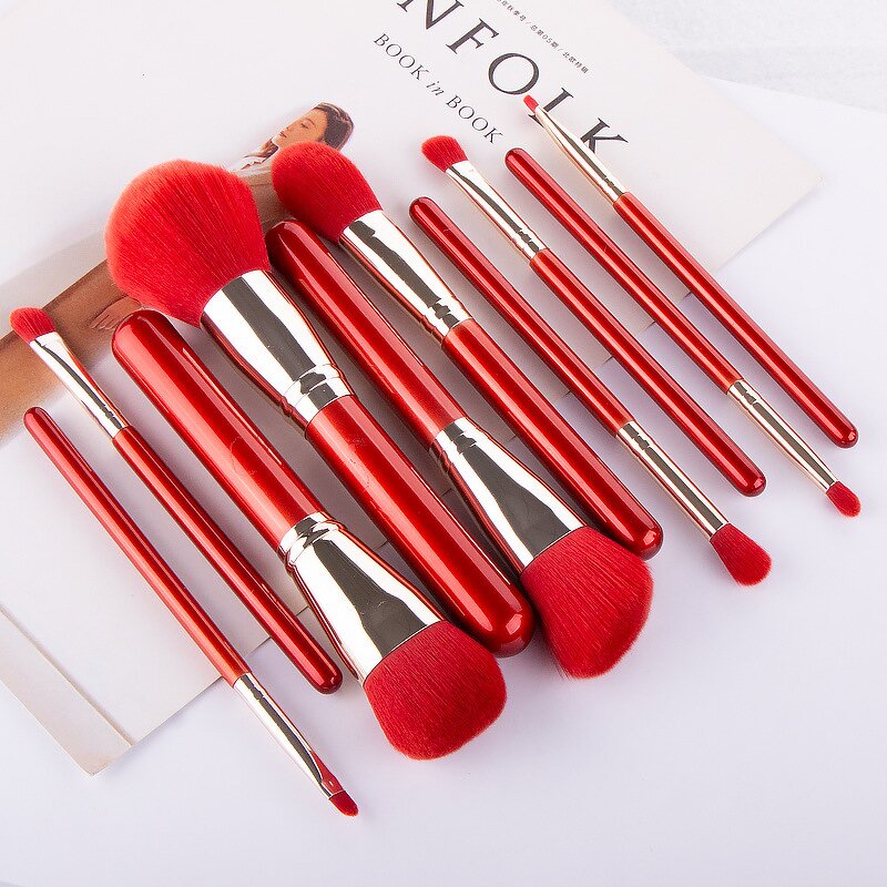Christmas Makeup Brush Set Manufacturer - 10 Pcs Make up Brushes Kit Red Merry Christmas New Year Portable Brush Set With Gift Box