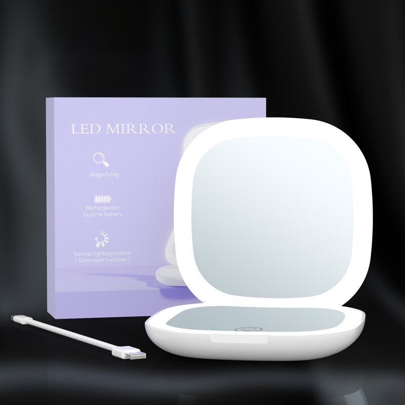 Led Light Makeup Mirror Manufacturer - Custom Logo Compact Pocket Hand Mirror Rechargeable Travel Handheld Mirror
