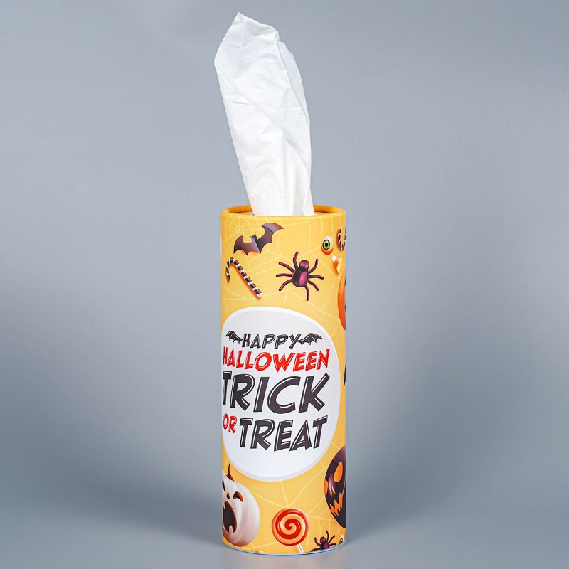 Car Tissue Bucket Manufacturer - Halloween Pumpkin Print Cylinder Paper Towel Holder Custom Logo Festive Decor