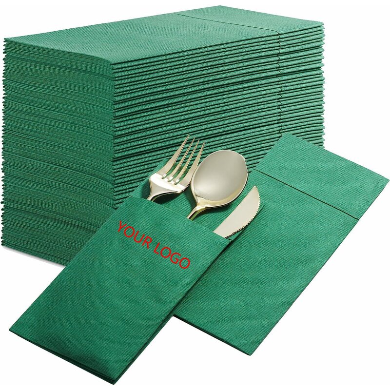 Disposable Dinner Napkins Manufacturer - Eco-friendly 40cm White Linen Feel Wedding Pocket Paper Napkins Custom Logo