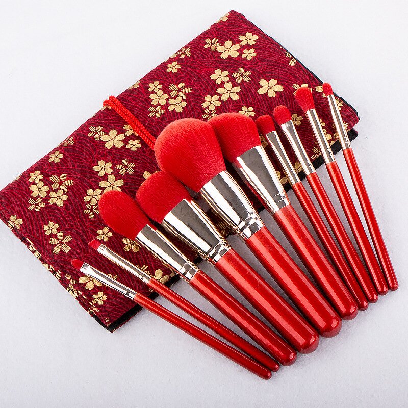 Christmas Makeup Brush Set Manufacturer - 10 Pcs Make up Brushes Kit Red Merry Christmas New Year Portable Brush Set With Gift Box