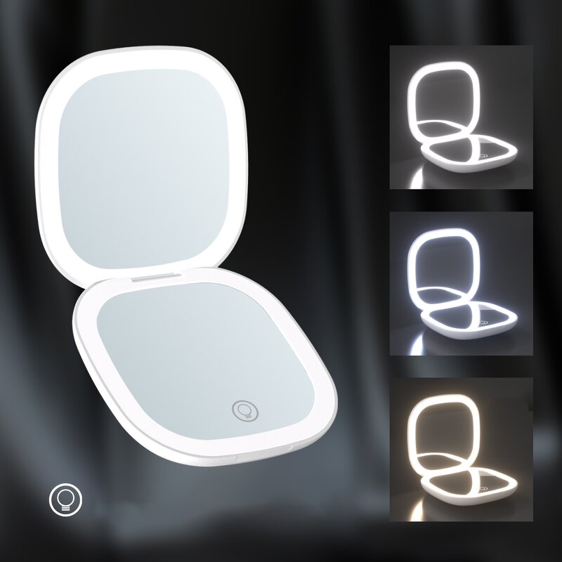 Led Light Makeup Mirror Manufacturer - Custom Logo Compact Pocket Hand Mirror Rechargeable Travel Handheld Mirror