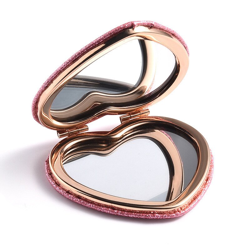 Compact Vanity Mirror Manufacturer - Metal Heart Shape Folding Double Sided Custom Cosmetic Mini Portable Small Hand Mirror