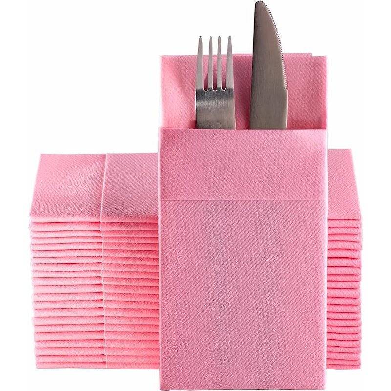 Airlaid Hand Napkins Manufacturer - Disposable Natural Built-in Flatware Pocket 1 Ply Stylish Bag Wedding Dinner Napkin