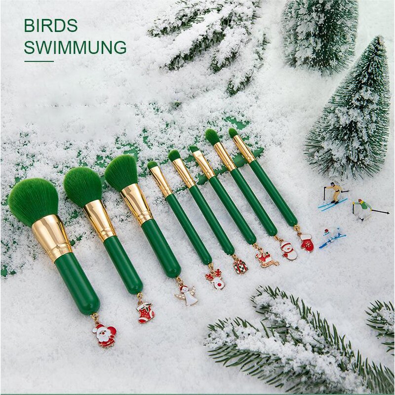 Christmas Makeup Brush Set Manufacturer - Best Foundation Green Gold Christmas Gift Private Label Mini Eye Makeup Brush Set