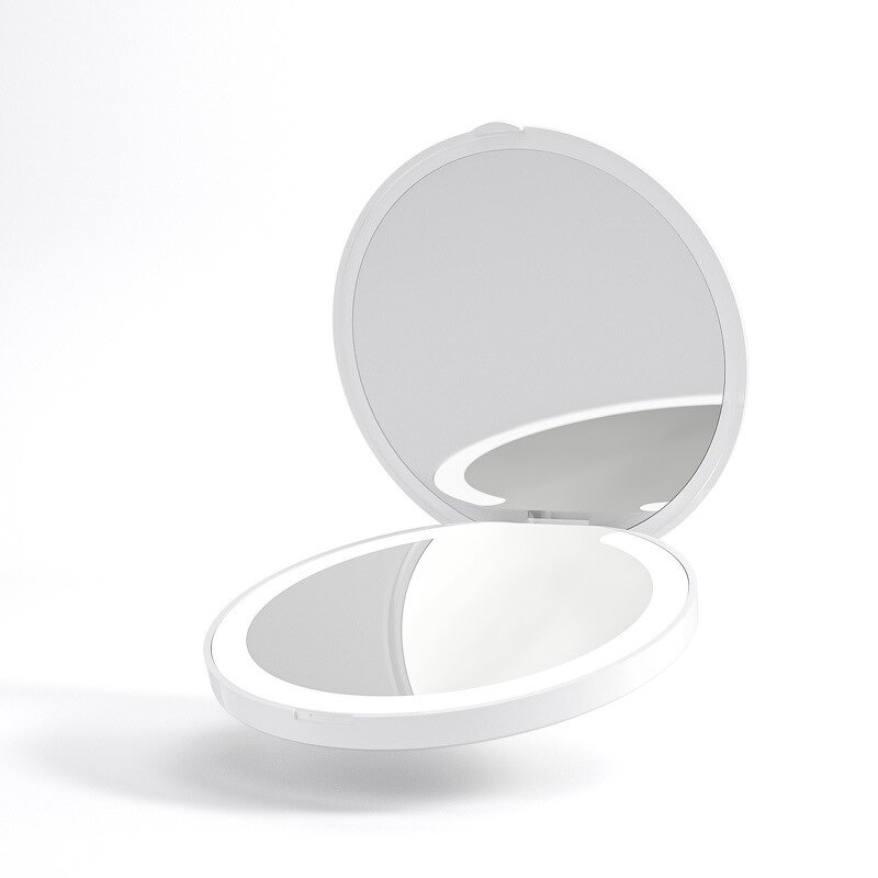 Led Light Cosmetic Mirror Manufacturer - Foldable Smart Touch Screen Rechargeable Portable Travel Mini Custom Round Logo Mirror