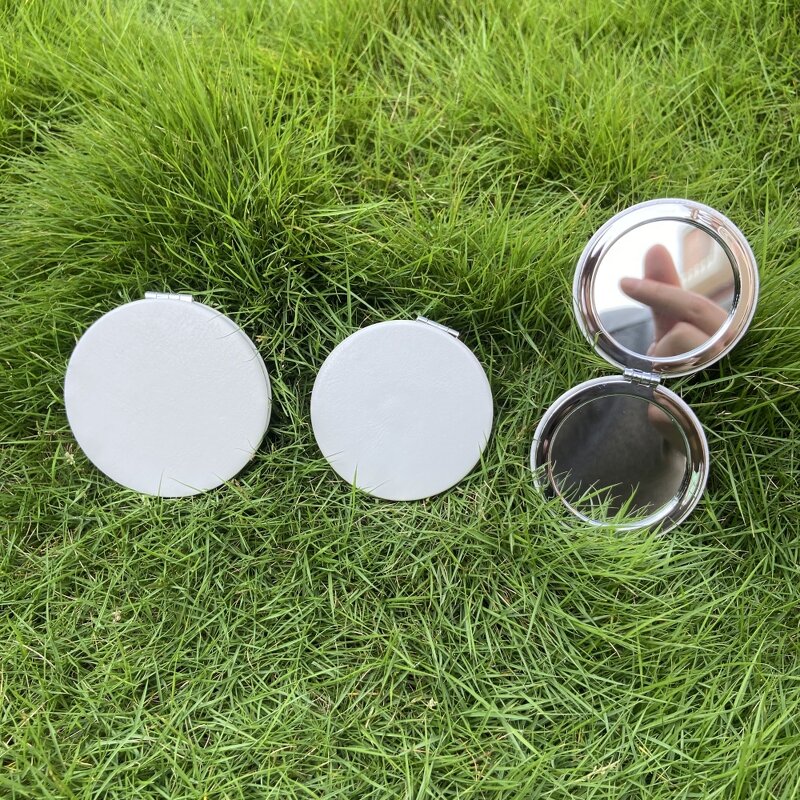 Compact Makeup Mirror Manufacturer - Custom Folding Pu Leather Portable Magnifying Double Sides White Mini Pocket Mirror