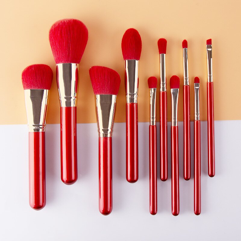 Christmas Makeup Brush Set Manufacturer - 10 Pcs Make up Brushes Kit Red Merry Christmas New Year Portable Brush Set With Gift Box