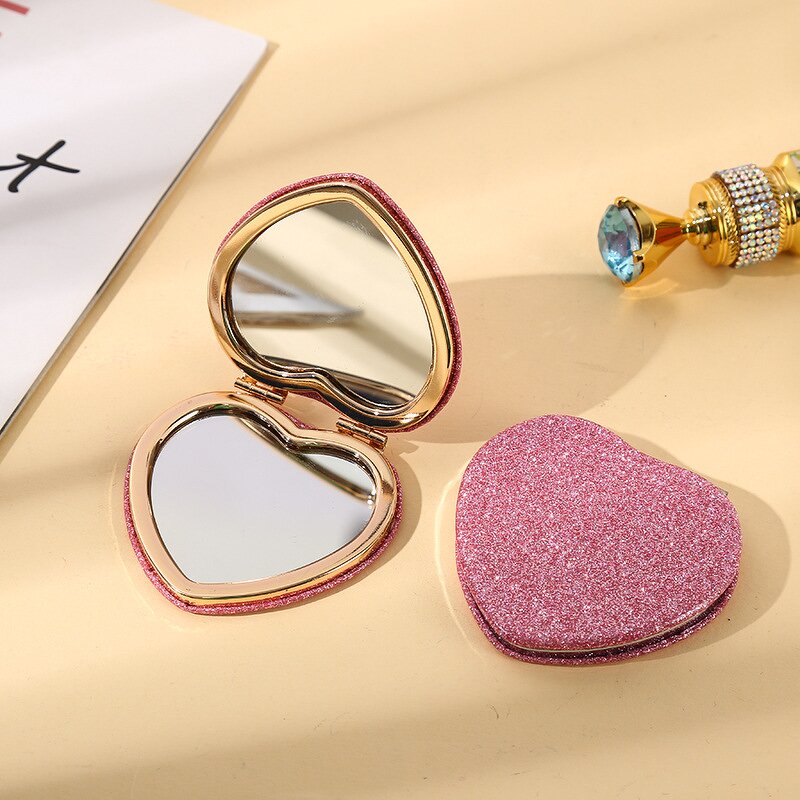 Compact Vanity Mirror Manufacturer - Metal Heart Shape Folding Double Sided Custom Cosmetic Mini Portable Small Hand Mirror
