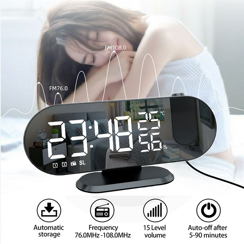Alarm Clock Manufacturer - FM Radio LED Digital Smart Watch Electronic Desktop with USB & 180 Degree Time Projector