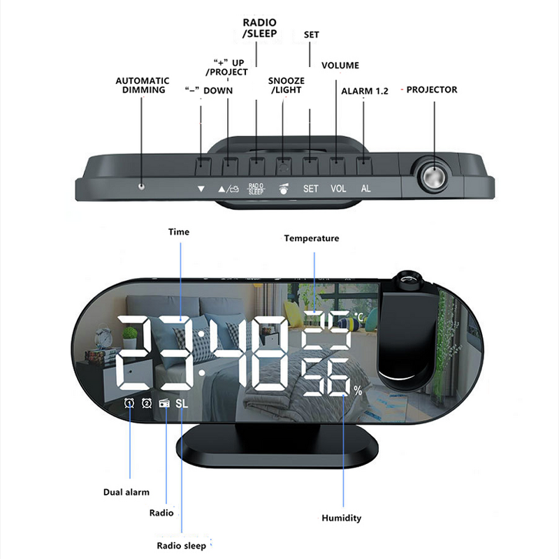 Alarm Clock Manufacturer - LED Digital Projection Table Electronic with FM Radio Time Projector Bedside