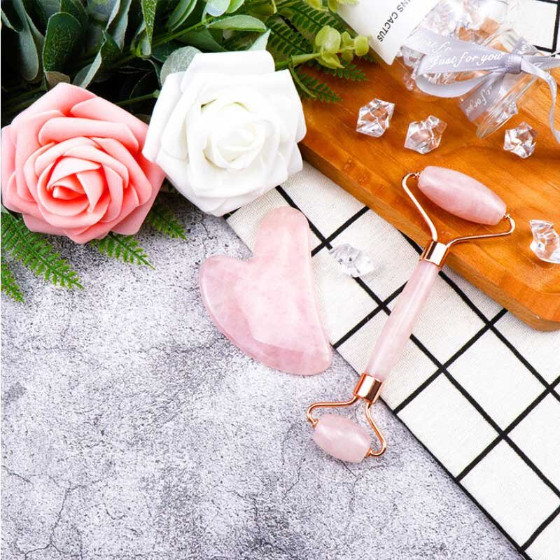 Facial Massage Roller Set Manufacturer - Wholesale Custom Natural Crystal Rose Quartz Jade Gua Sha Skin Care Tools