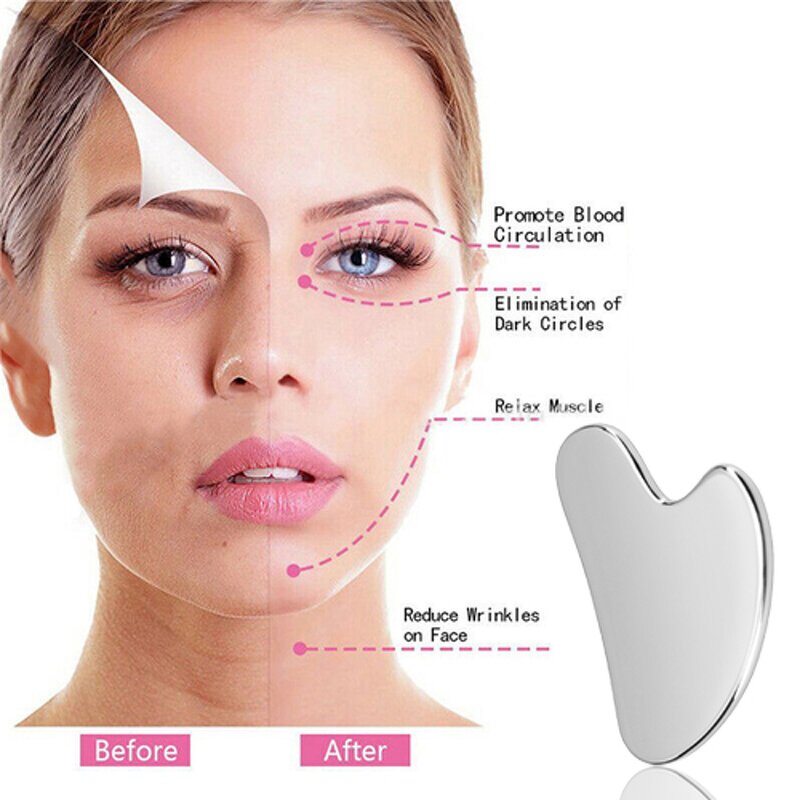 Gua Sha Massage Tool Manufacturer - Custom Logo Silver Stainless Steel Board for Facial Toxin Massage Prevents Wrinkles