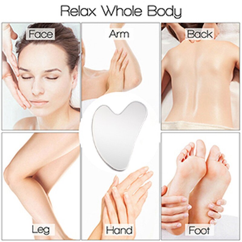 Gua Sha Massage Tool Manufacturer - Custom Logo Silver Stainless Steel Board for Facial Toxin Massage Prevents Wrinkles