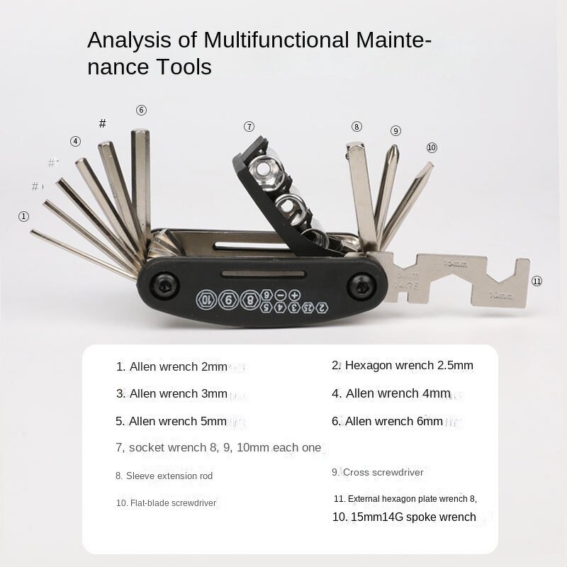 Repair Wrench Set Manufacturer - Portable Metal Folding Combination Bicycle Tire Household Tool Kit