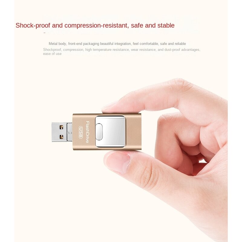 OTG USB Flash Drive Manufacturer - Custom 3-In-1 2.0 64GB 5-Year Warranty Metal Drive for iPhone Android