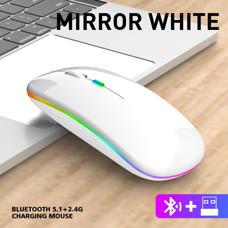Custom Mini 3D Ergonomic LED Backlight Gaming Mouse Rechargeable BT5.0 & Silent 2.4GHz Wireless Mouse USB Interface for Laptop