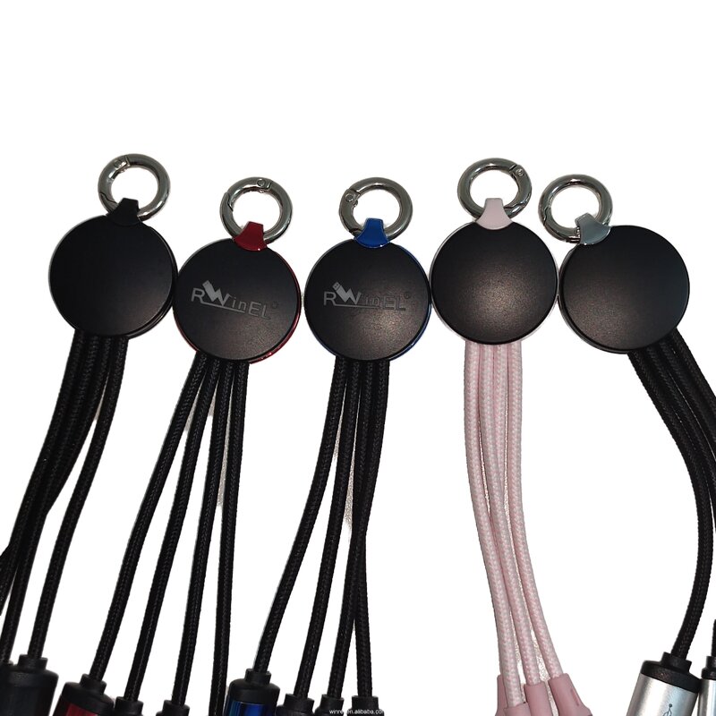 3-In-1 Keychain Cable Manufacturer - LED Logo TPE Jacketed Weaved Portable Charging Wire Gift