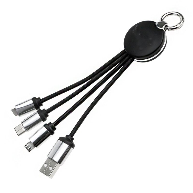 3-In-1 Keychain Cable Manufacturer - Luminous Logo TPE Jacketed Weaved Portable Charging Wire Gift