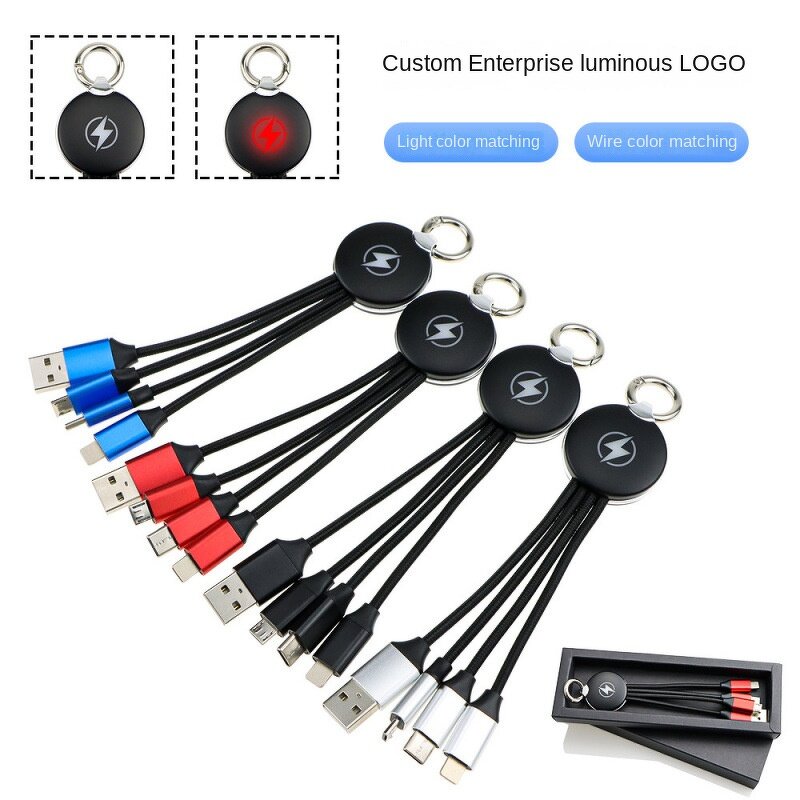 3-In-1 Keychain Cable Manufacturer - Luminous Logo TPE Jacketed Weaved Portable Power Bank Charging Gift