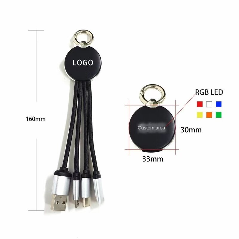 3-In-1 Keychain Cable Manufacturer - Luminous Logo TPE Jacketed Weaved Portable Charging Wire Gift