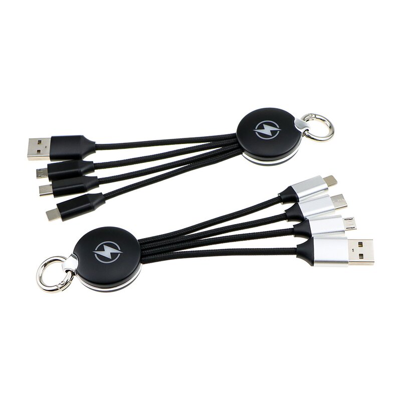 3-In-1 Keychain Cable Manufacturer - Luminous Logo TPE Jacketed Weaved Portable Power Bank Charging Gift